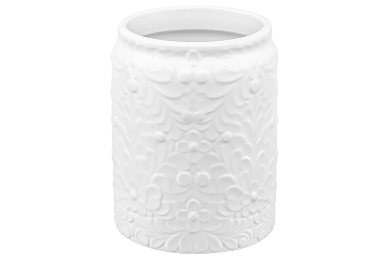 БЫЛО 703 руб! Банка д/хранения 1,1 л 12*12*16,4 см с бамбуковой крышкой с сил. упл. белая матовая