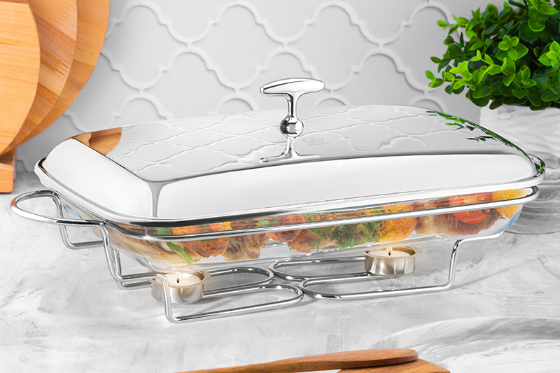 БЫЛО 5139 руб! Мармит 3 л 47*24*18 см с крышкой из нержавеющей стали, на подставке, стекло