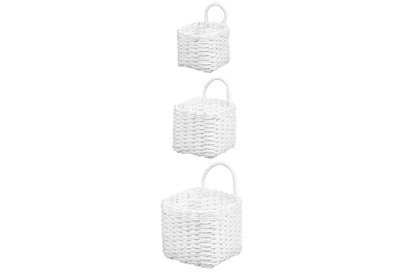 БЫЛО 1232 руб! Набор 3 плетеных корзин, 1 корзинка 13*13*20см, 1 корзинка 16*16*23см, 1 корзинка 19*19*26см, белый