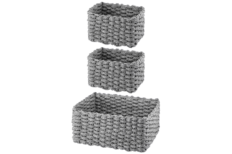 БЫЛО 964 руб! Набор 3 плетеных корзин 1 корзинка 28*22*14 см, 2 корзинки 18*14*11 см, серый