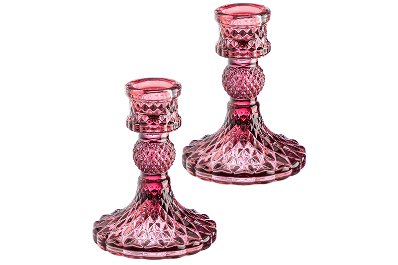 БЫЛО 413 руб! Набор 2 подсвечников 7,7*7,7*10 см бордовый, стекло