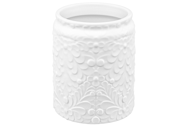 БЫЛО 462 руб! Банка д/хранения 450 мл 9*9*12 см с бамбуковой крышкой с сил. упл. белая матовая