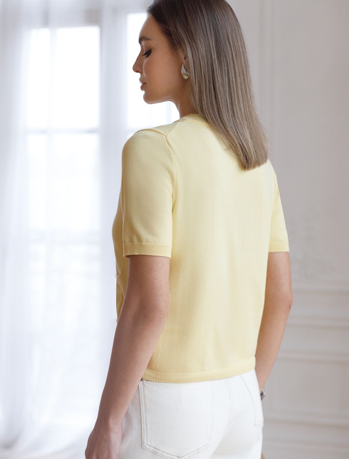 Кардиган c коротким рукавом вязаный из хлопка с акрилом