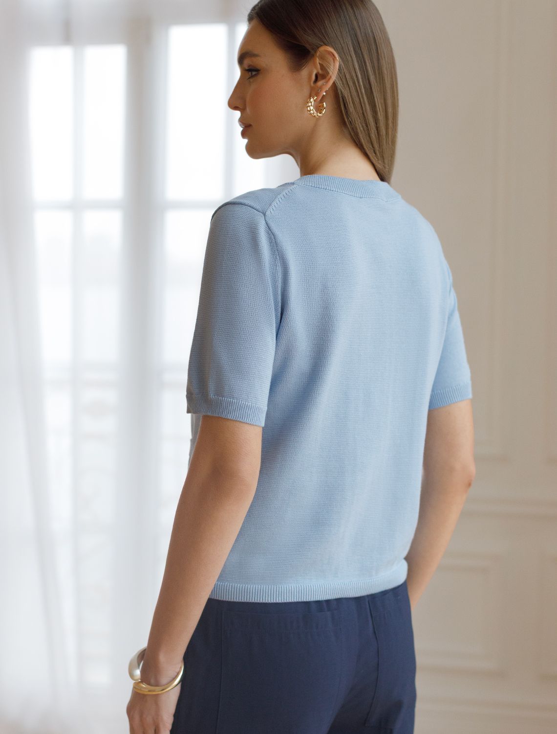 Кардиган c коротким рукавом вязаный из хлопка с акрилом