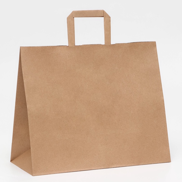 Пакет бумажный крафт 90 г/м², плоская ручка, 35×15×29 см