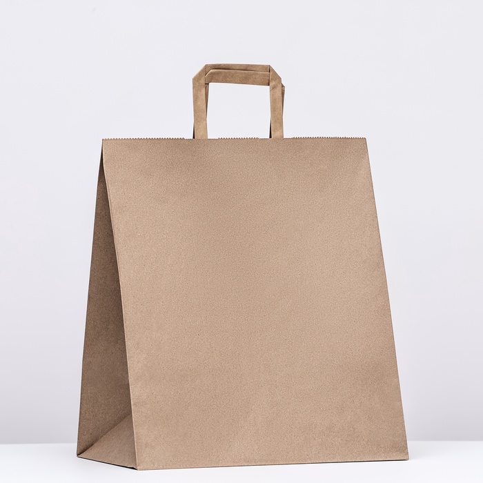 Пакет бумажный, плоская ручка крафт 32×20×37 см, 90 г/м²