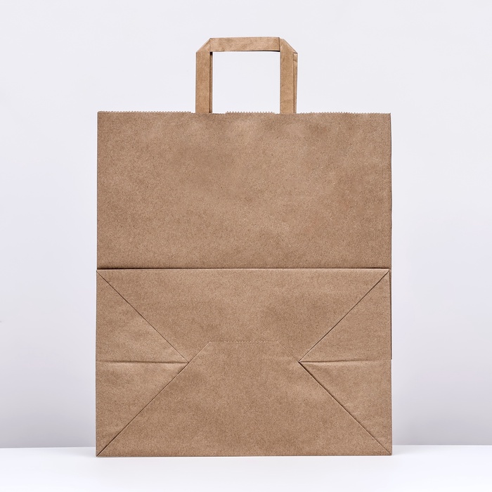 Пакет бумажный, плоская ручка крафт 32×20×37 см, 90 г/м²