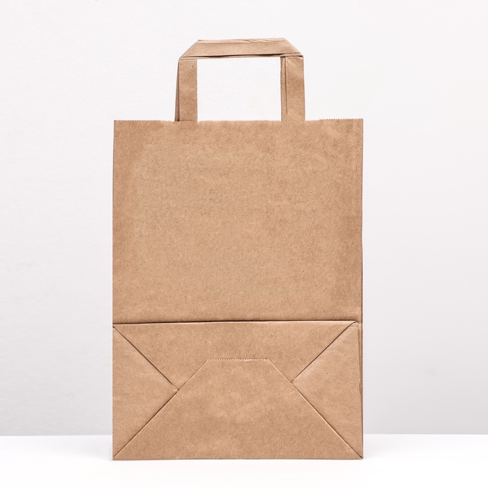 Пакет крафт без печати 22×12×25 см, плоская ручка