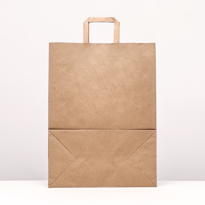 Пакет бумажный, плоская ручка крафт 32×17×43 см, 90 г/м²