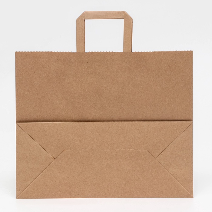 Пакет бумажный крафт 90 г/м², плоская ручка, 35×15×29 см