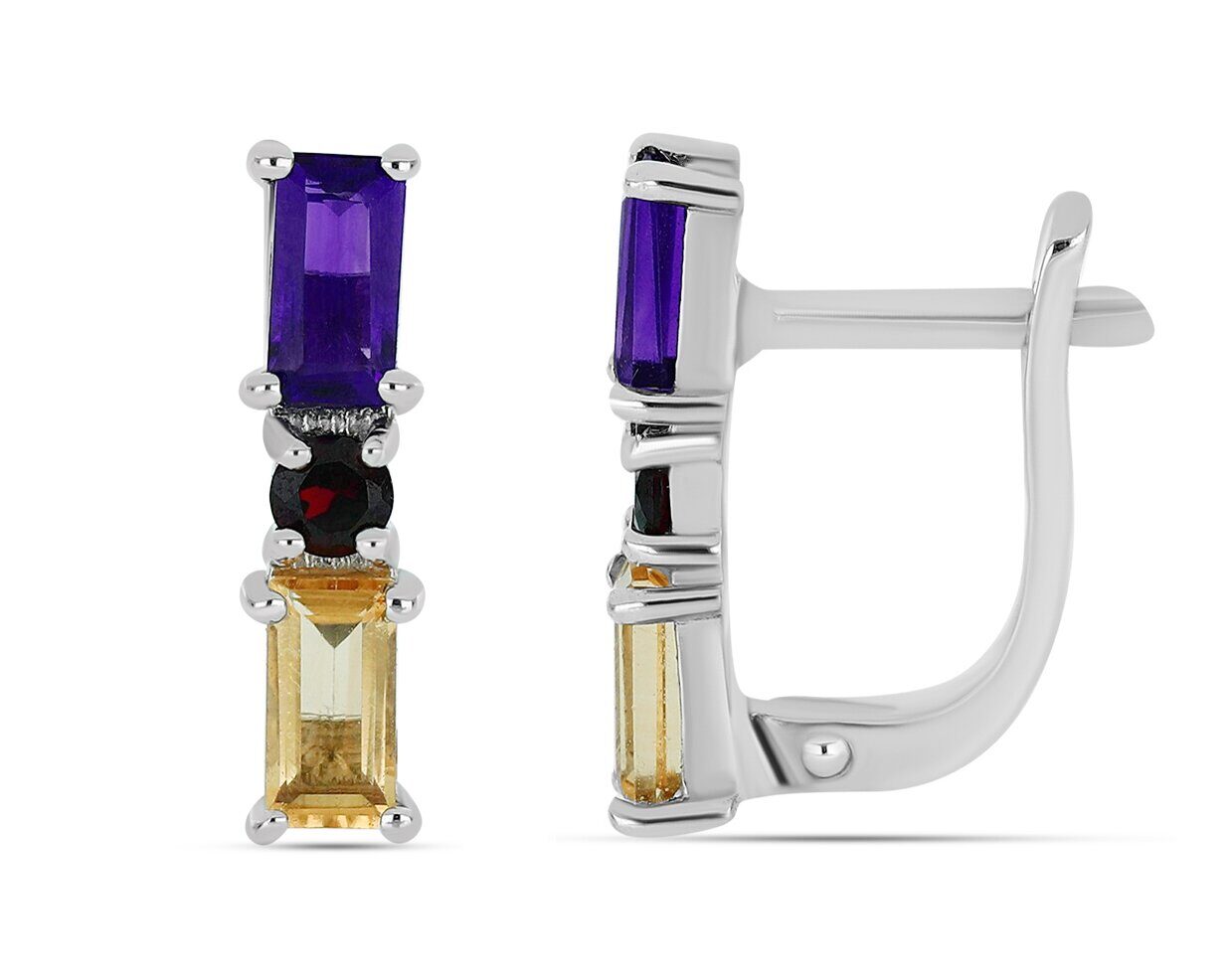 Серьги, аметист , гранат , цитрин, Персефона