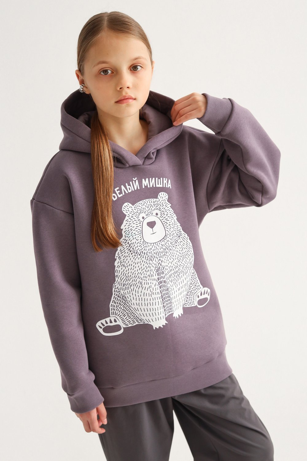 Худи принт Белый мишка дым