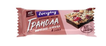 EVERYDAY Батончик-мюсли глазированный ГРАНОЛА МИНДАЛЬ-КЛЮКВА 50г