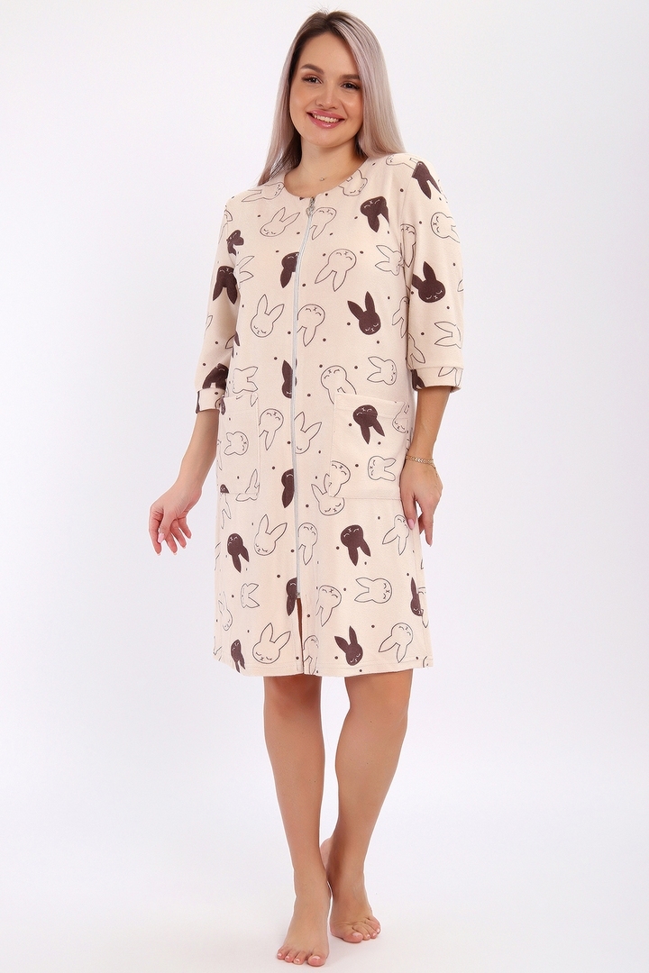 Халат на молнии махра - 513 - Зайцы - песочный