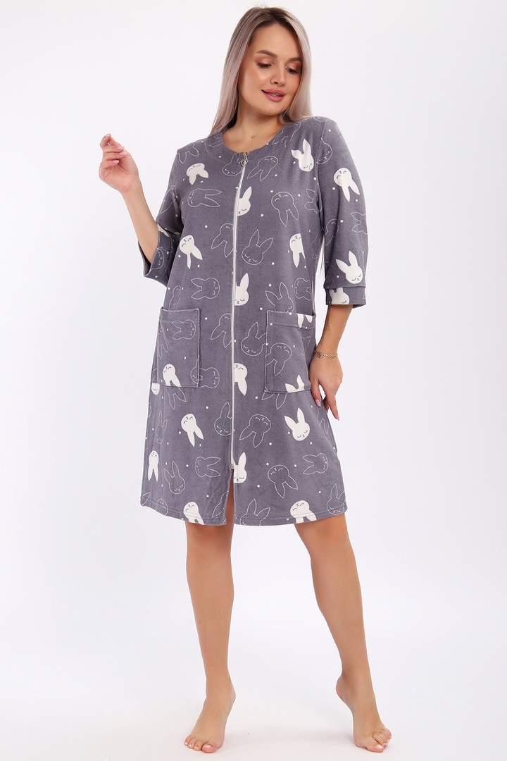 Халат на молнии махра - 513 - Зайцы - графит
