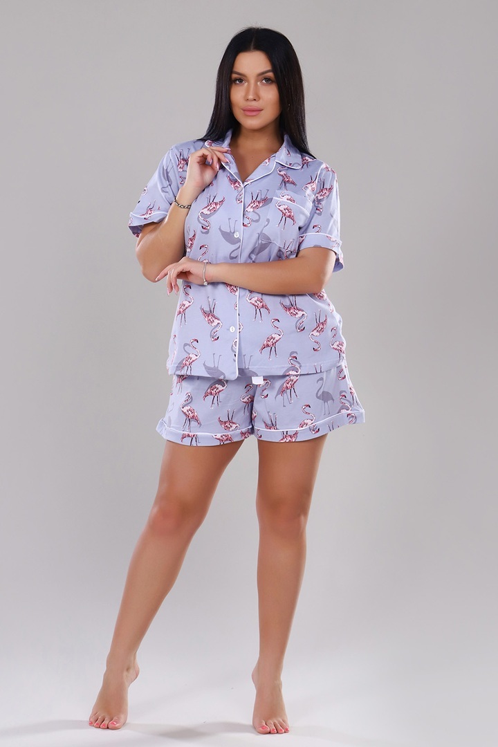 Пижамный костюм с шортами - Фламинго pink - 908 - серо-голубой