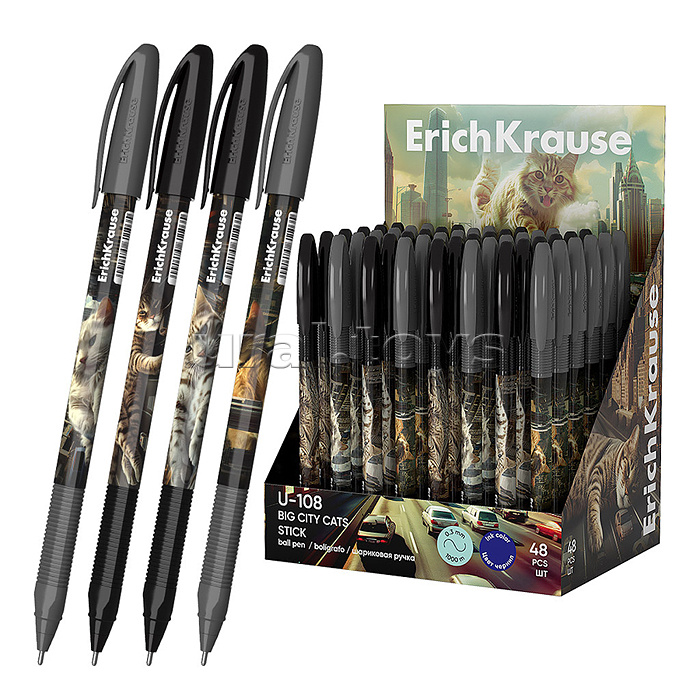 Ручка шариковая U-108 Stick Big City Cats, 1.0, Ultra Glide Technology, цвет чернил синий (в дисплее по 48 шт.)