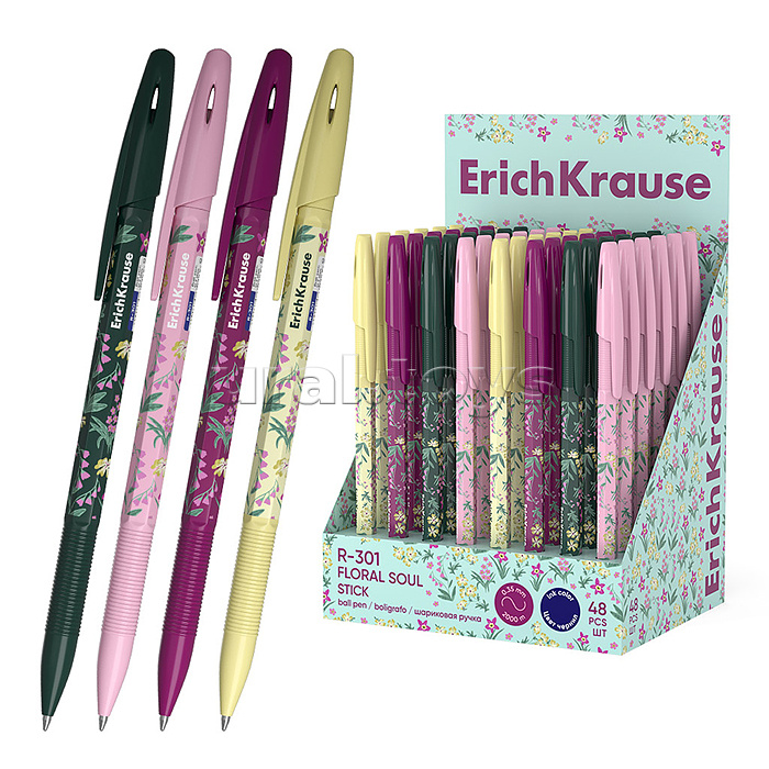 Ручка шариковая R-301 Stick Floral Soul 0.7, цвет чернил синий (в дисплее по 48 шт.)