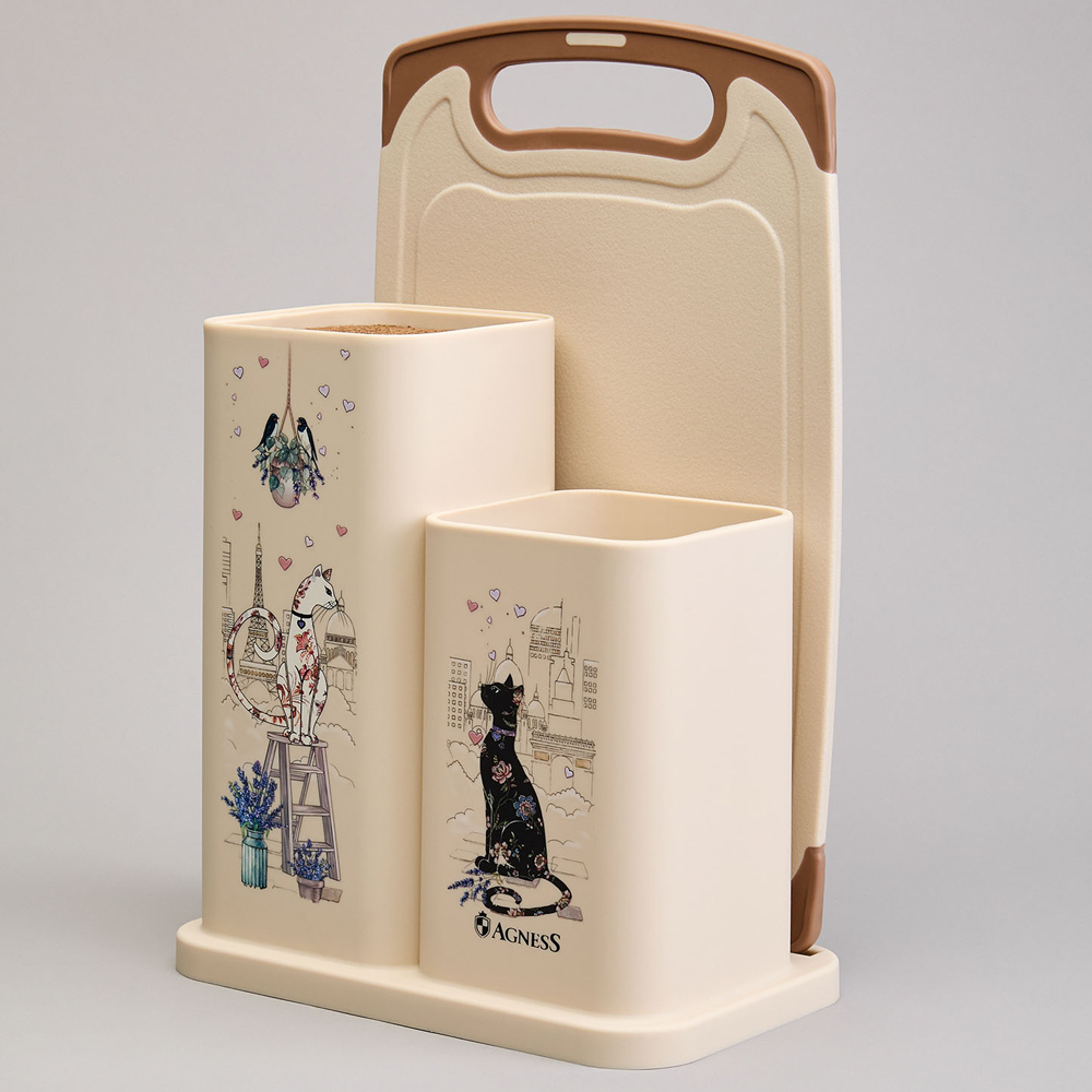 Набор кухонный: подставка для ножей, доска разделочная