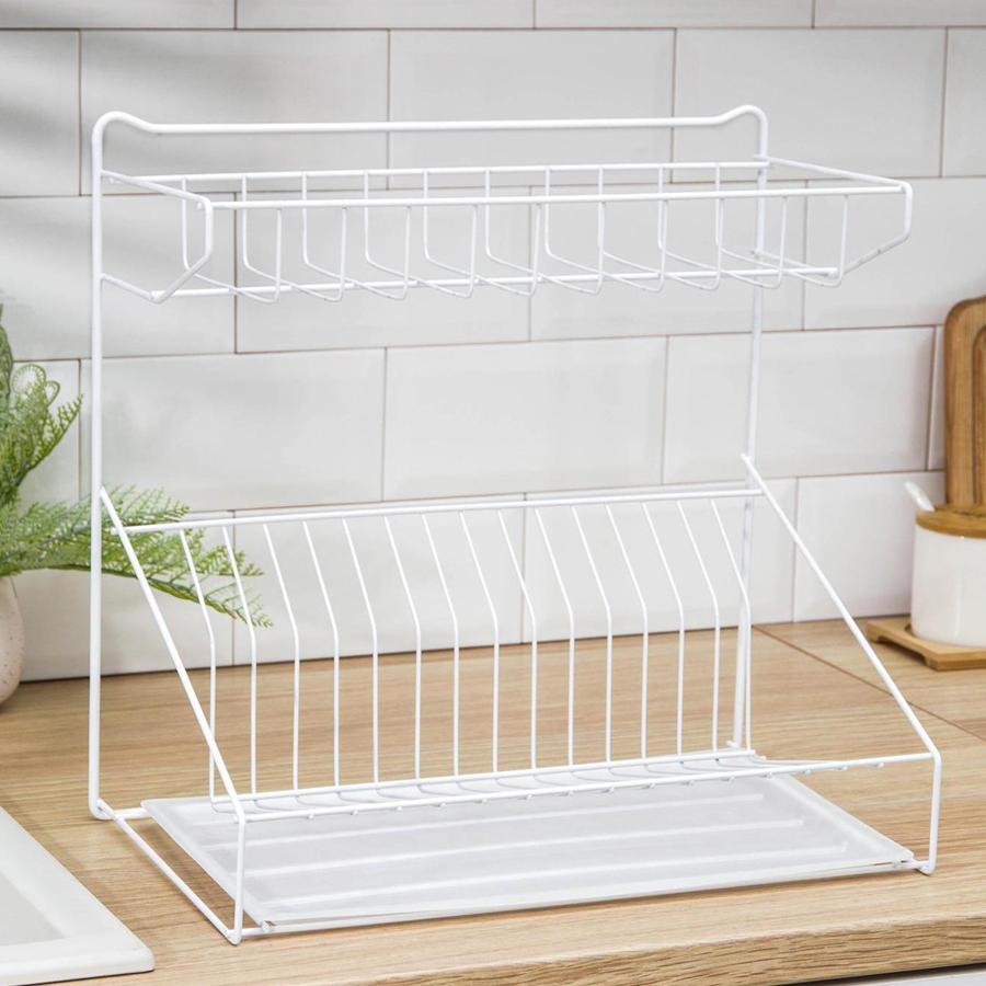 Сушилка для посуды универсальная с поддоном белая 38,5*38,5*24см