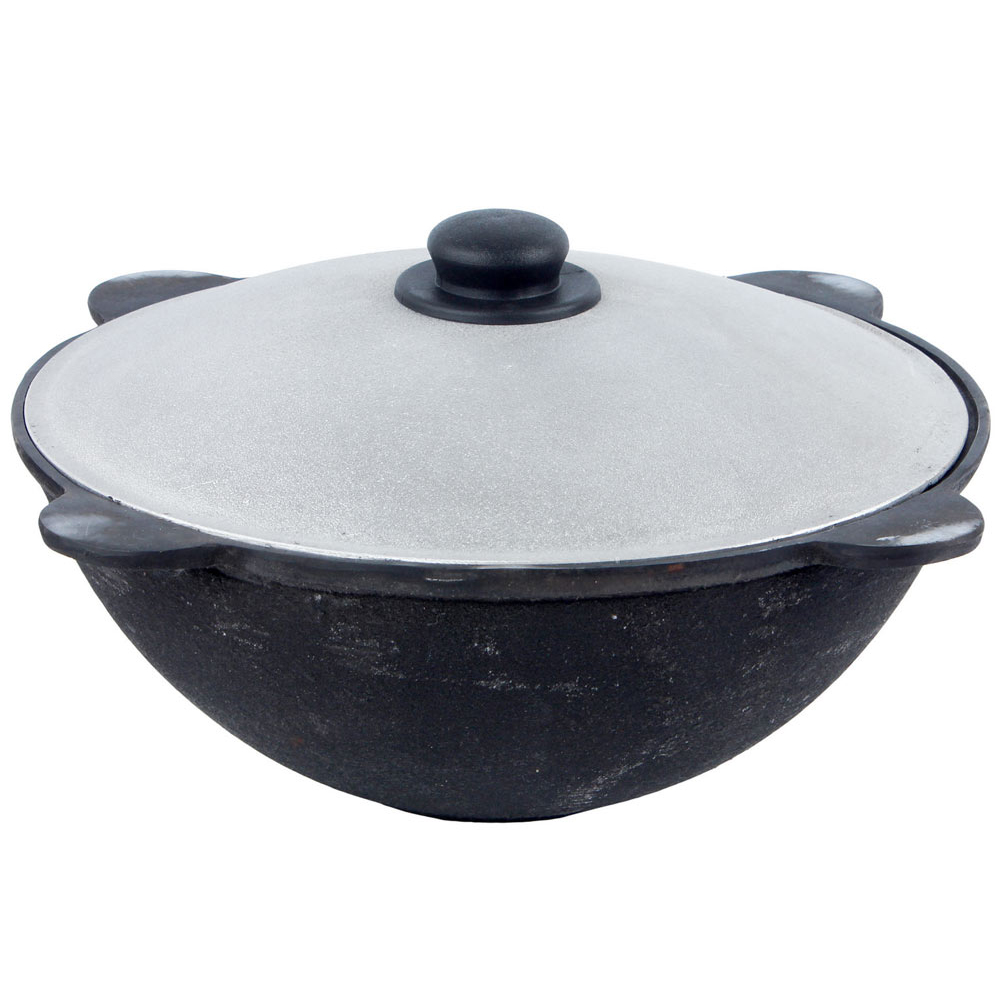 Казан 10л узбекский чугунный с алюминиевой крышкой, плоское дно (г.Наманган)