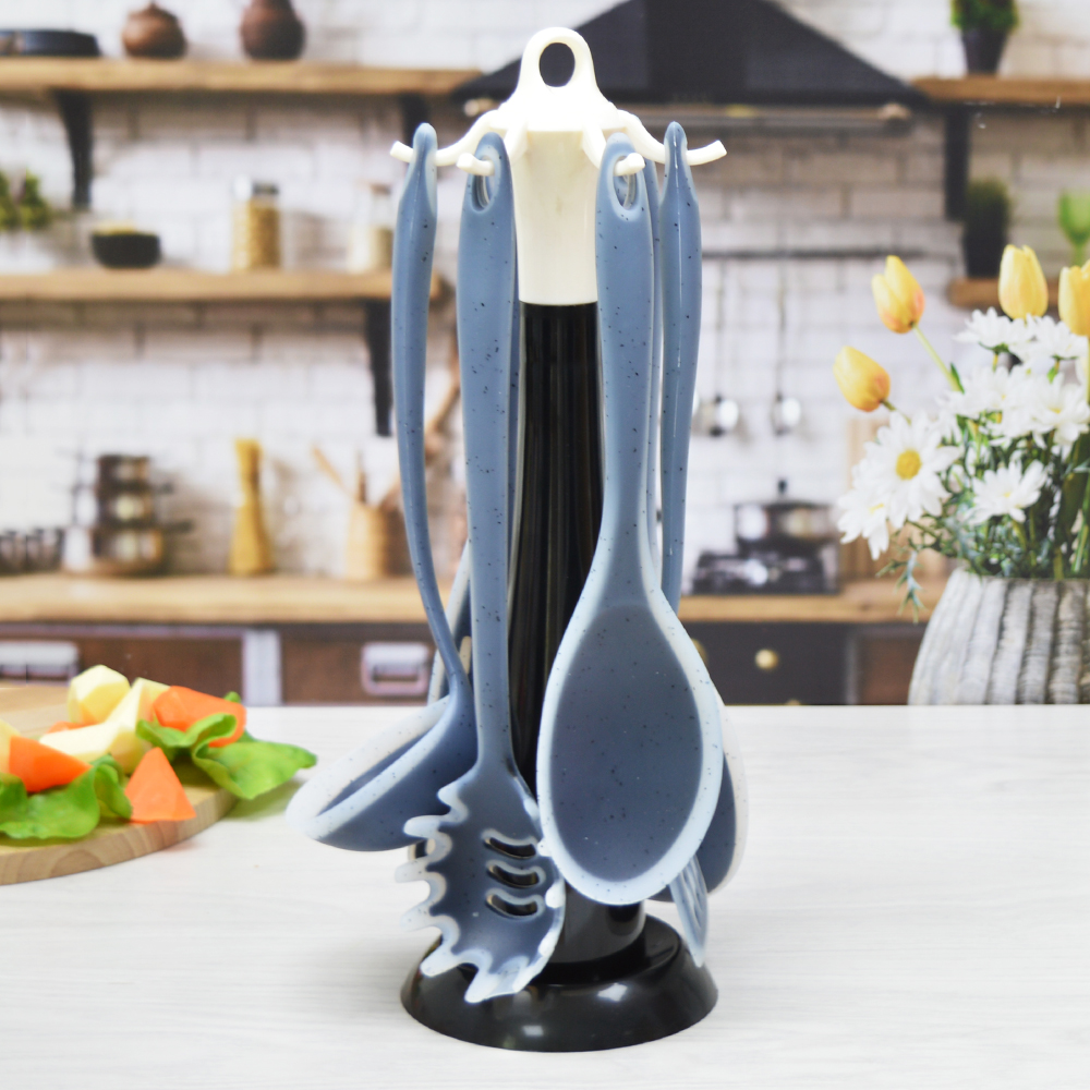 Набор кухонных принадлежностей из силикона, 7 предметов, цвет чёрный