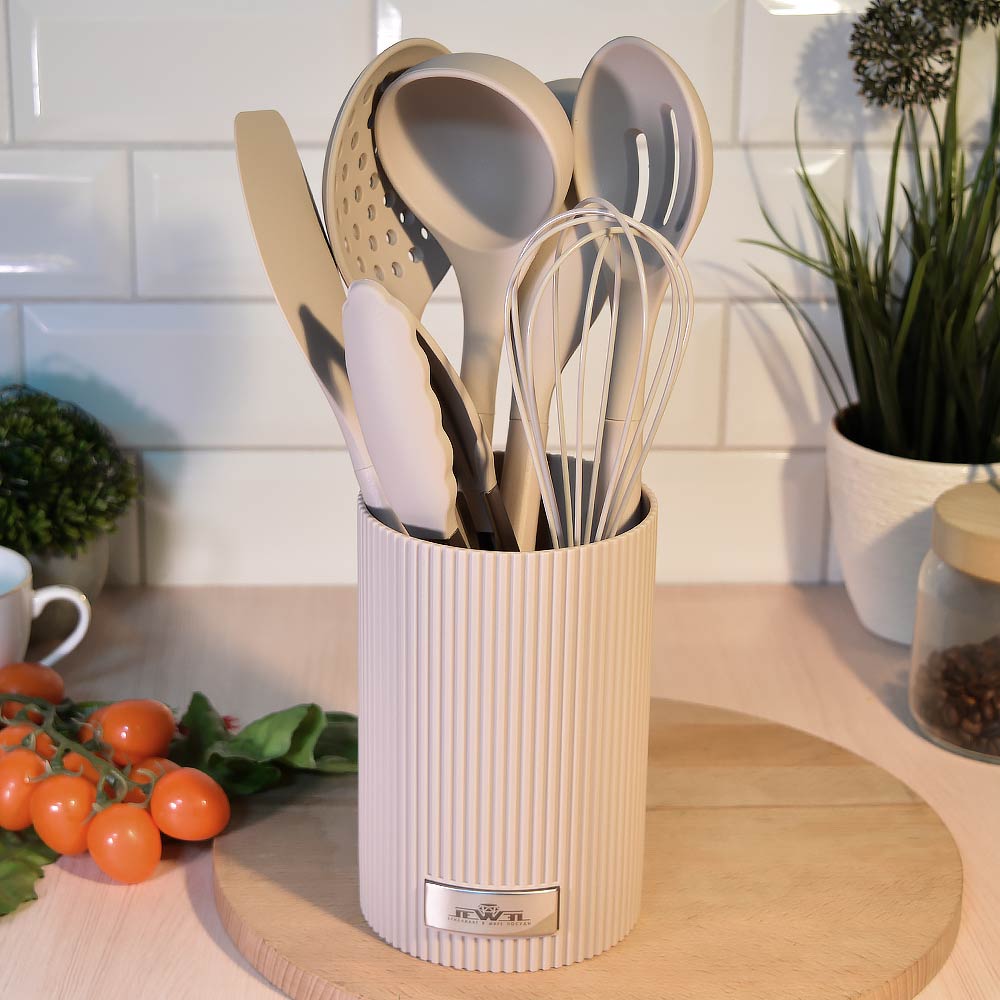 Набор кухонных принадлежностей 8 предметов на подставке, цвет бежевый, Jewel