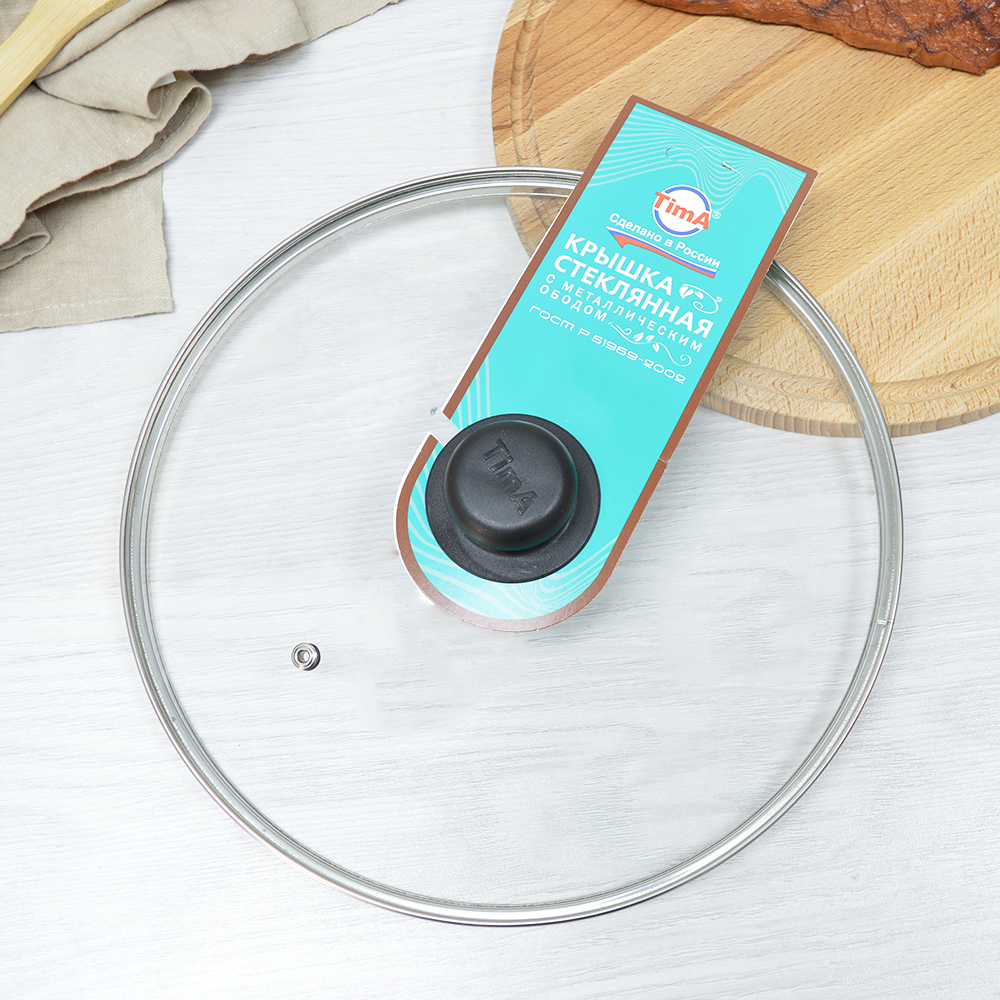 Крышка 30см стеклянная с пластиковой ручкой, TimA