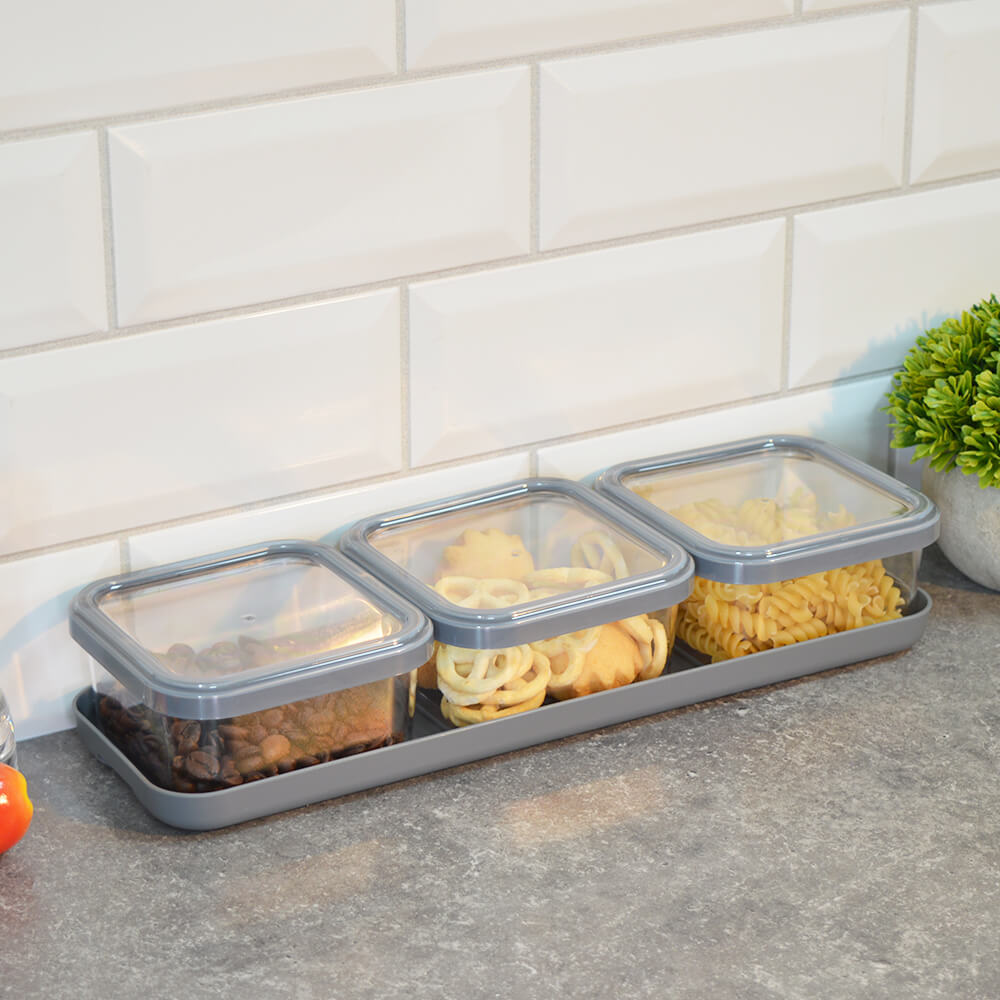 Набор емкостей для сыпучих 3шт 0,4л на подставке