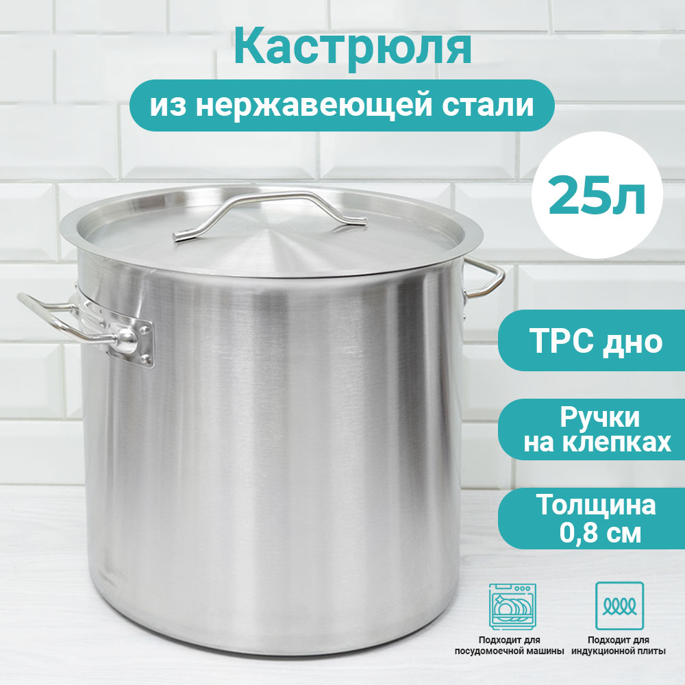 Котел 25л, нерж.сталь, d=32см, h=32см, тройное дно, индукция, мерная шкала,