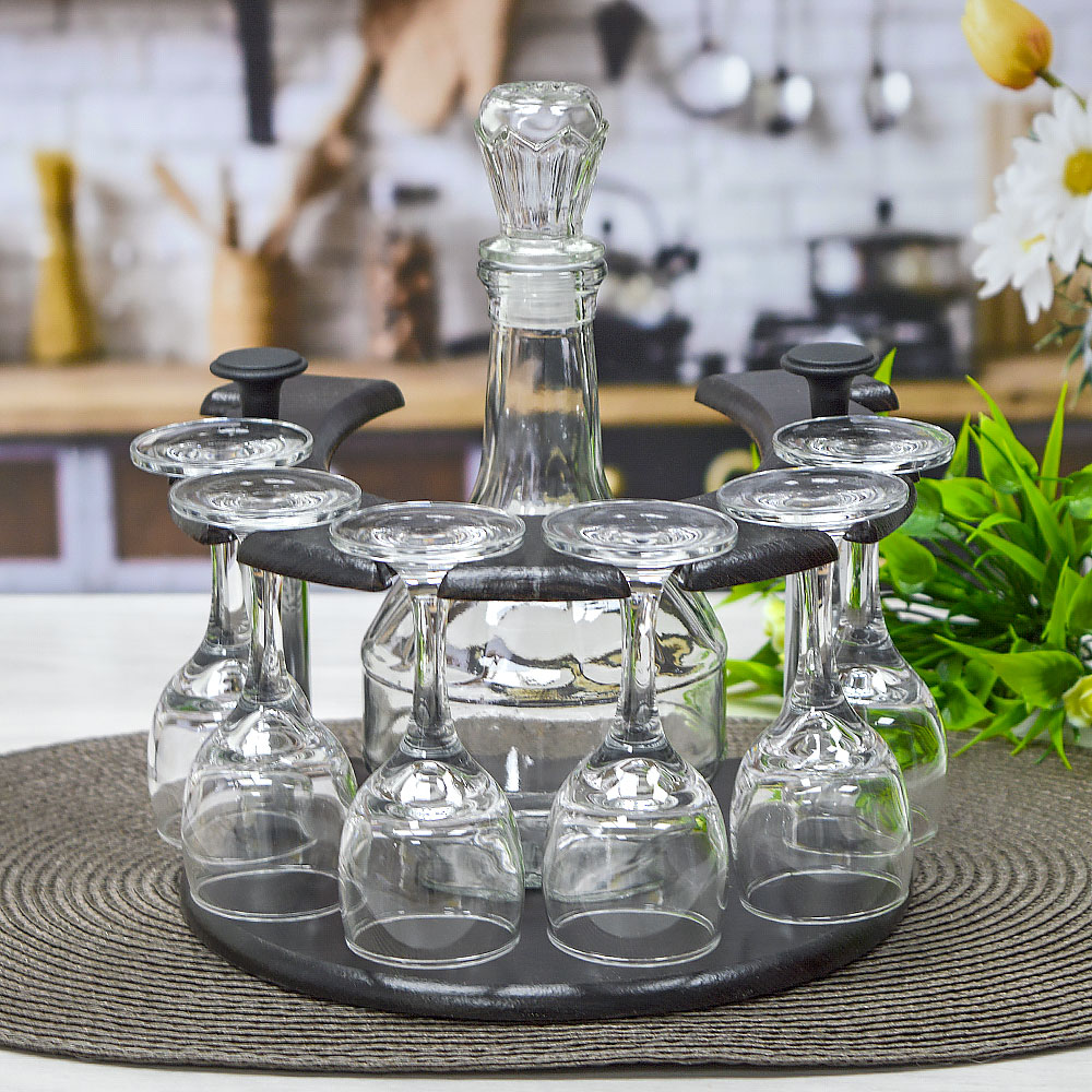 Набор 7 предметов (графин 500мл, 6 рюмок 60мл) на деревянной подставке