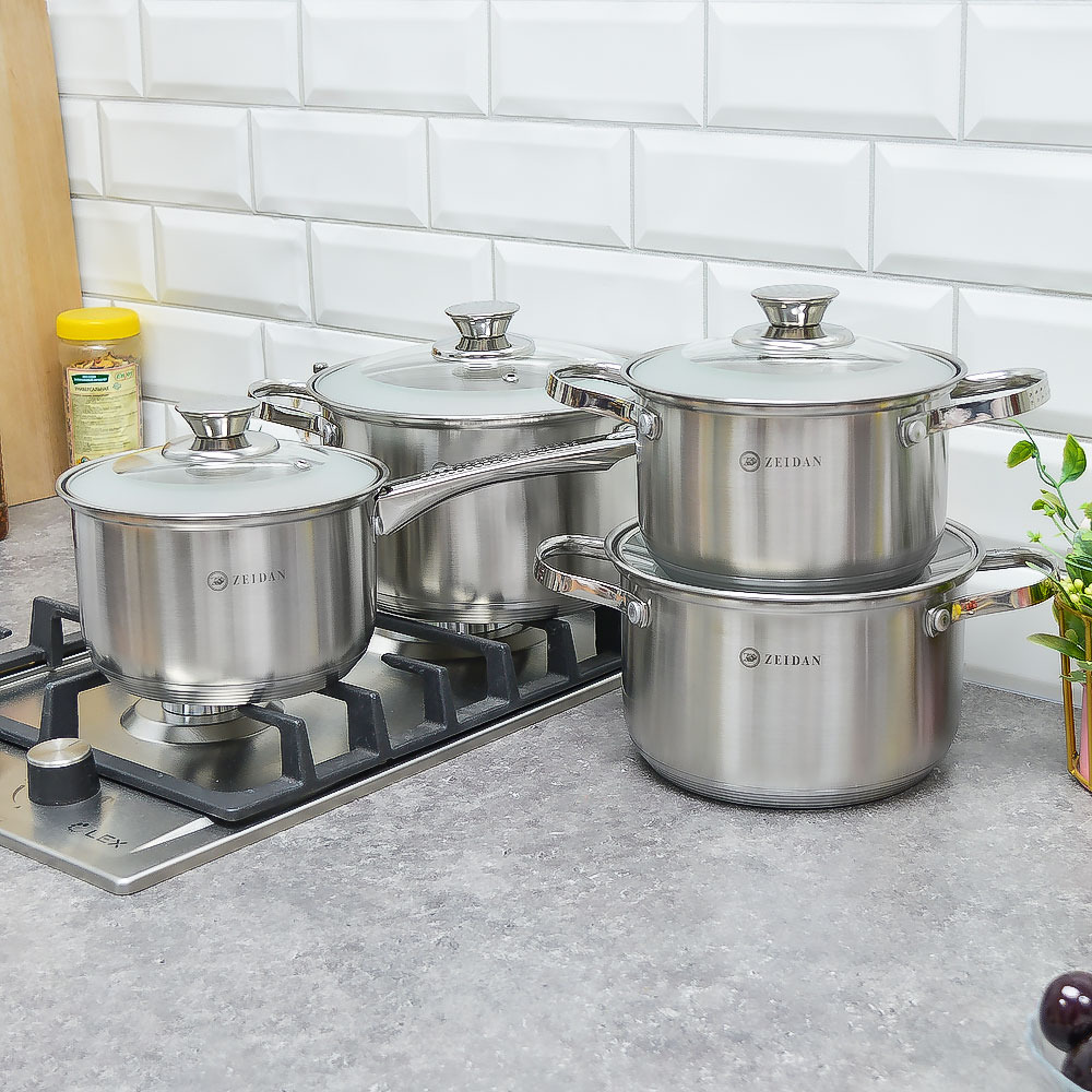 Набор кастрюль 4 предмета (2,1л, 3л, 4л, сотейник 2,1л) нерж, индукция, Z-50819