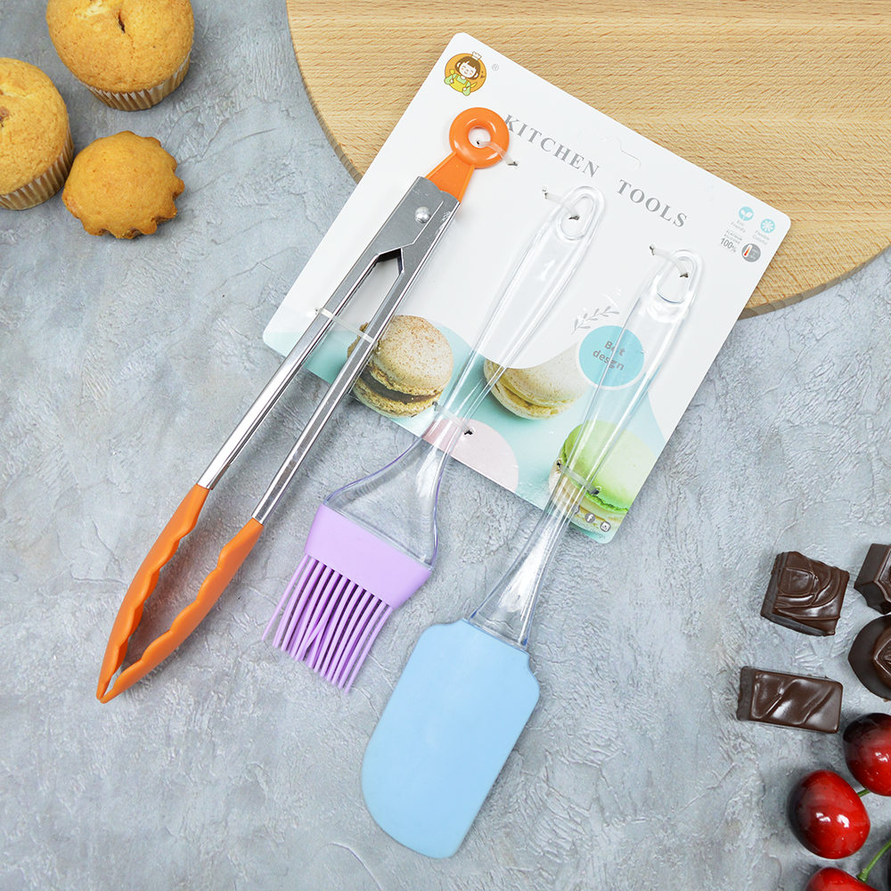 Набор кухонных принадлежностей силиконовый: кисточка+лопатка+щипцы, 24*5см/20.5*4.9см/26*5см, NNATA1