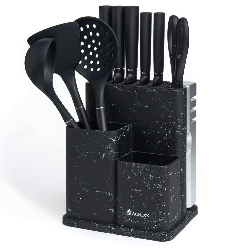 Набор ножей и кухонных принадлежностей 11 предметов, цвет мрамор