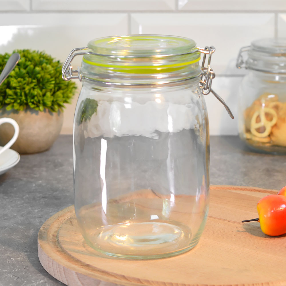 Банка стеклянная 1000мл с крышкой, с замком-зажимом