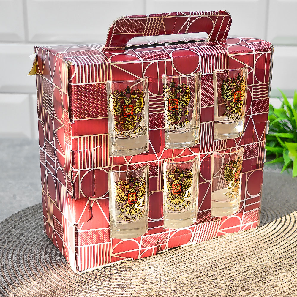 Набор 7 предметов (6 стопок 50мл, кружка 500мл) Золотой герб России