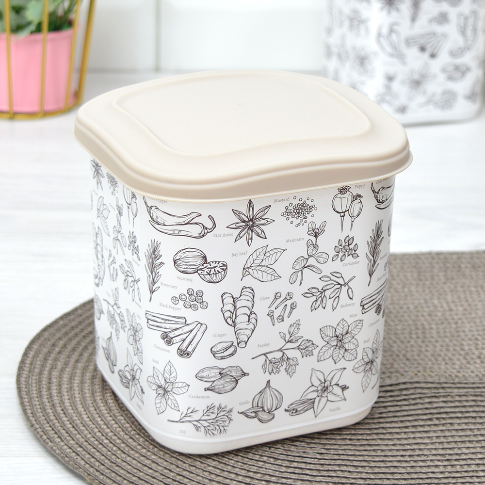 Емкость для сыпучих продуктов 1,8л с декором (бежевый) 455410