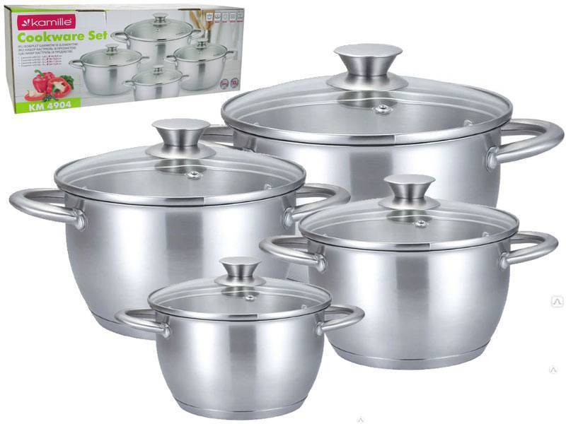 Набор кастрюль 4 предмета (1,5л, 2л, 3л, 5л) нерж, полые ручки, индукция, 4904