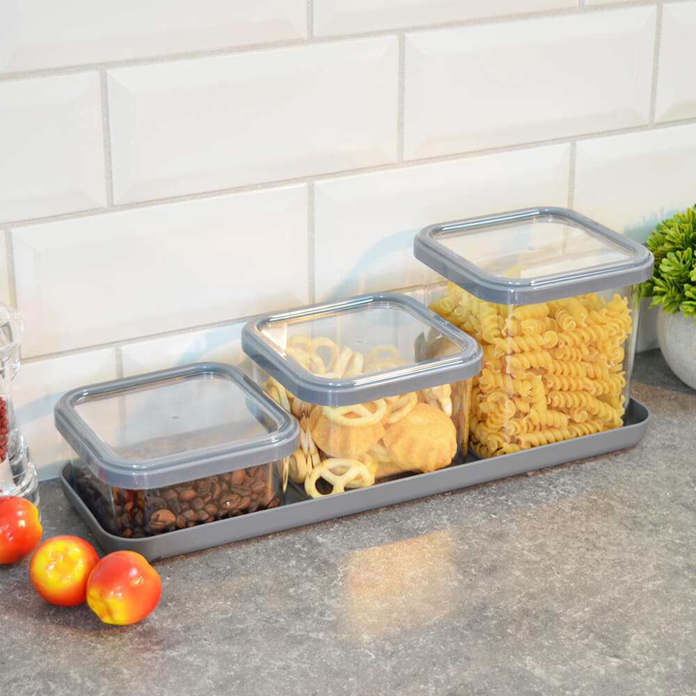 Набор емкостей для сыпучих 3шт (0,4л, 0,6л, 0,9л) на подставке