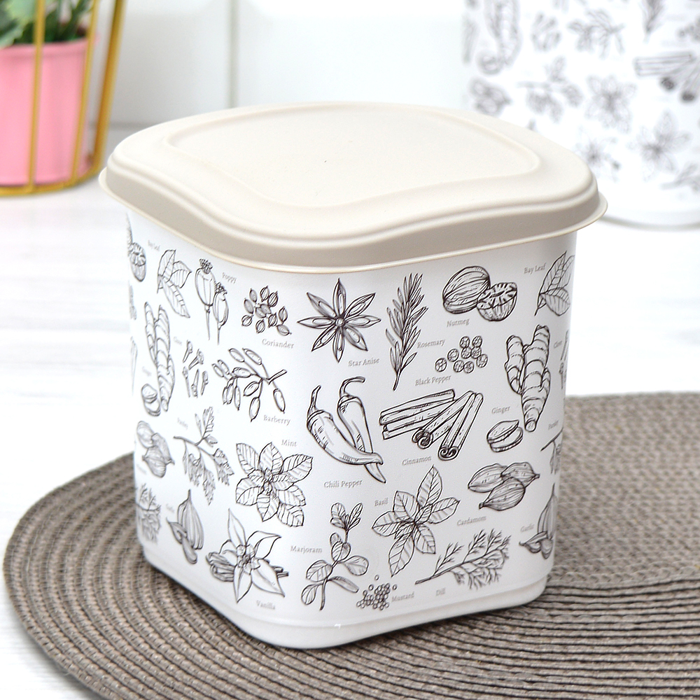 Емкость для сыпучих продуктов 1,1л с декором (бежевый) 455409