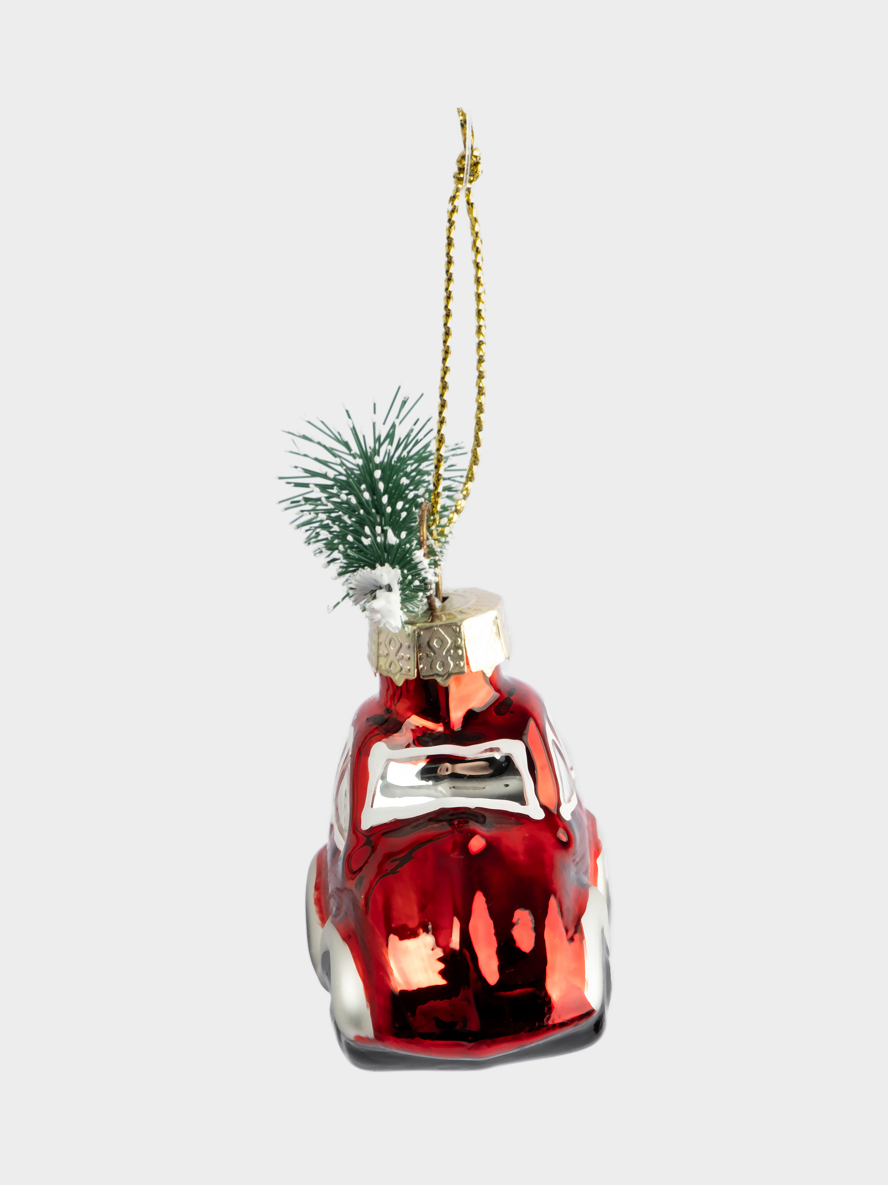 Игрушка елочная, 4х6 см, стекло, красная, Машина с елкой, New year