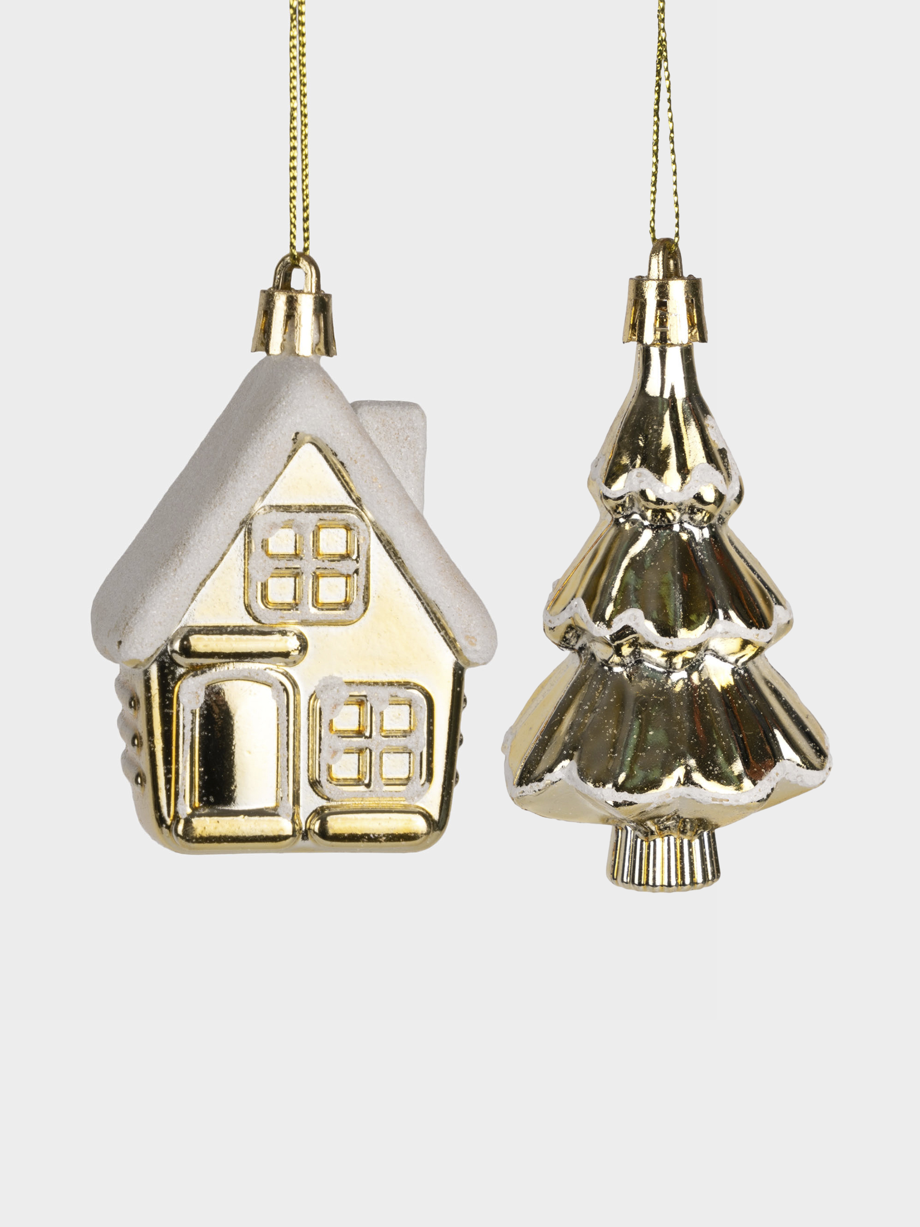 Набор елочных игрушек, 7 см, 2 шт, пластик, серебристо-золотистый, Домик и елка, New year