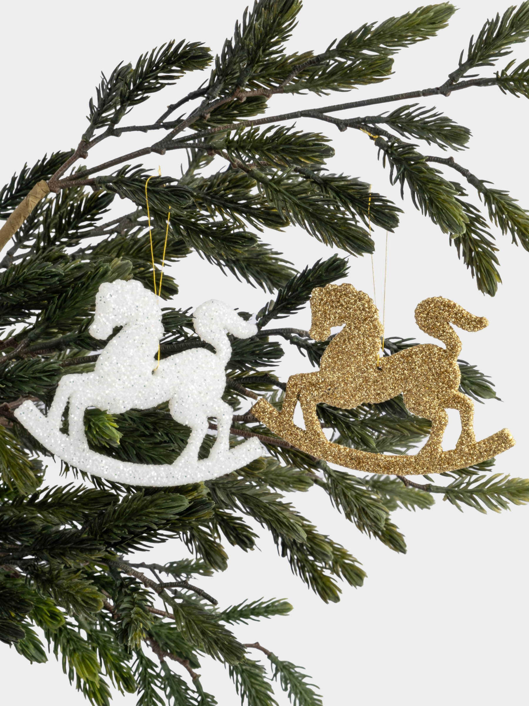 Игрушка елочная, 12x9 см, 2 шт, пластик, Лошадка-качалка, New year