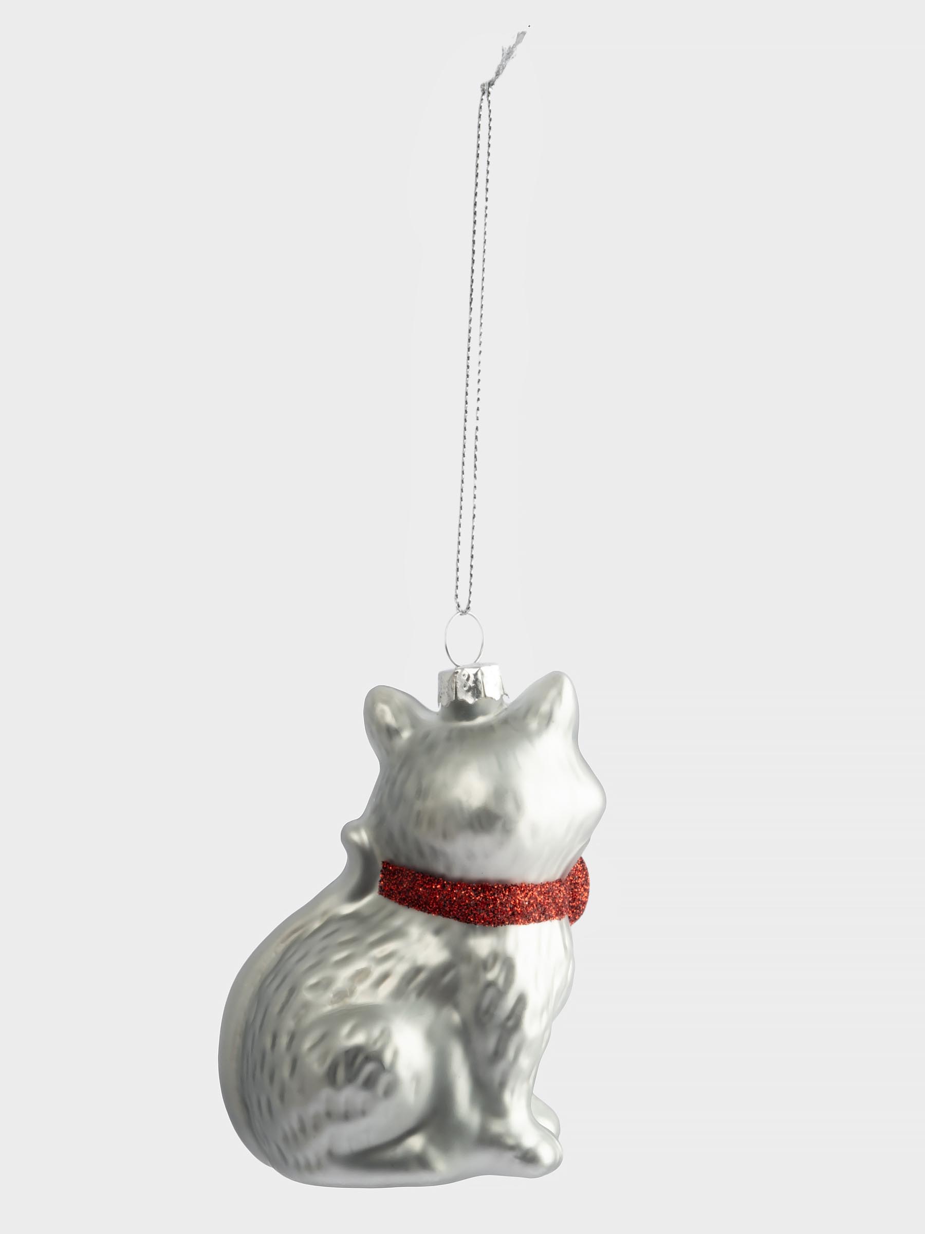 Игрушка елочная, 7х9 см, стекло, серебристая, Кошка, New year