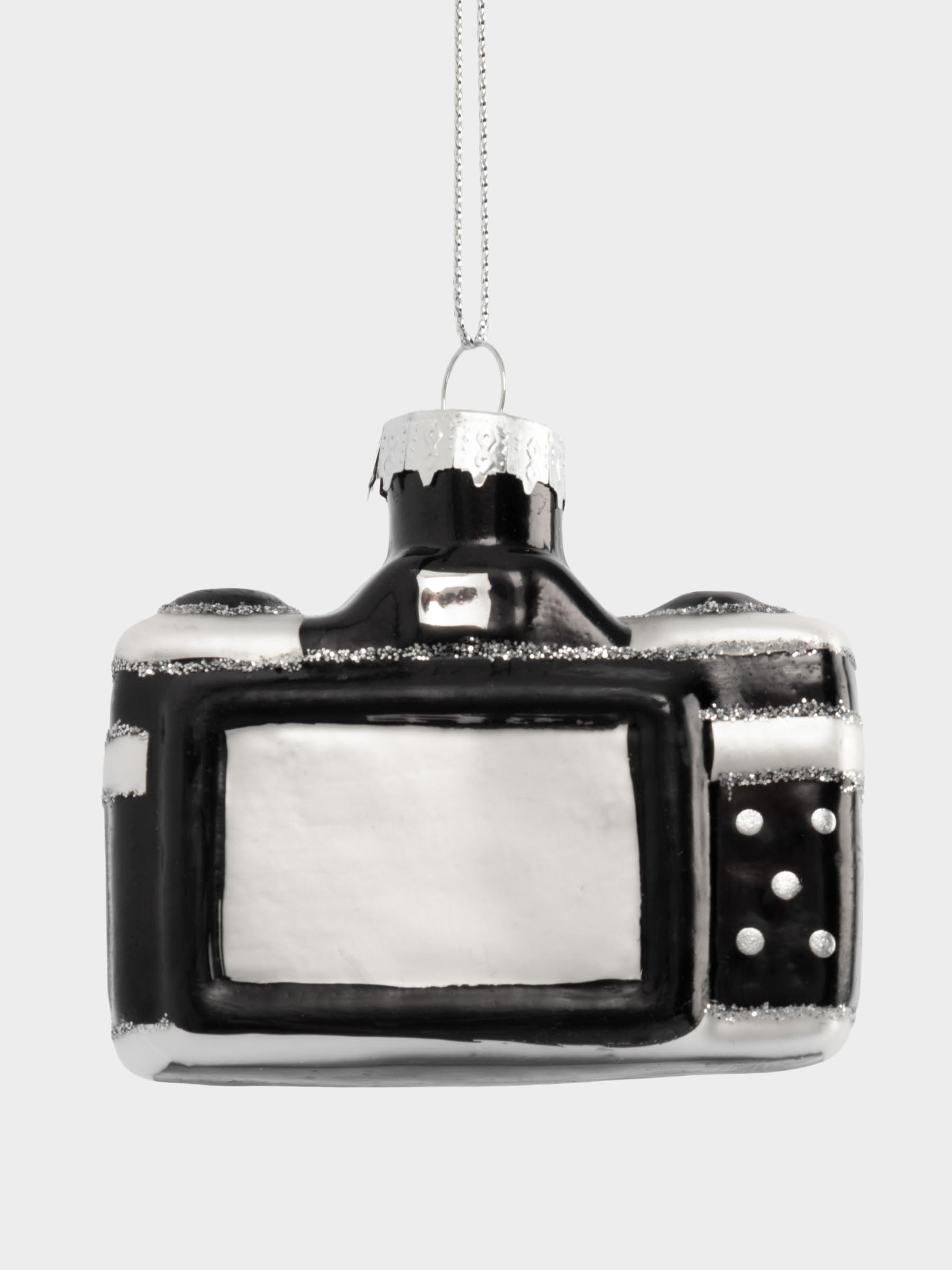 Игрушка елочная, 7х5 см, стекло, черно-белая, Фотоаппарат, New year
