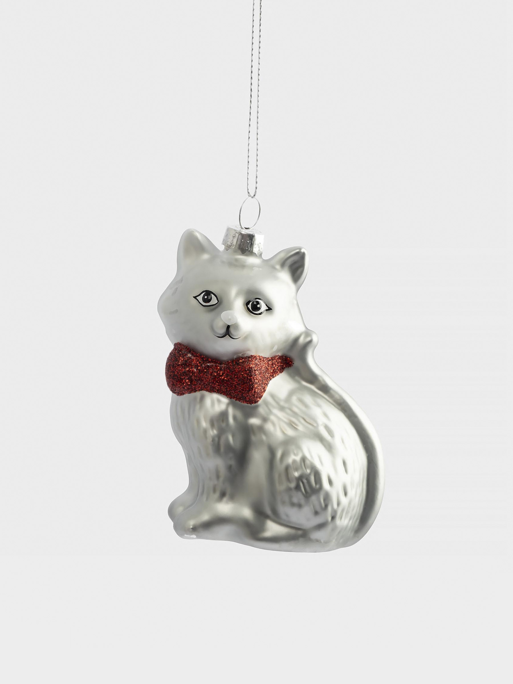 Игрушка елочная, 7х9 см, стекло, серебристая, Кошка, New year