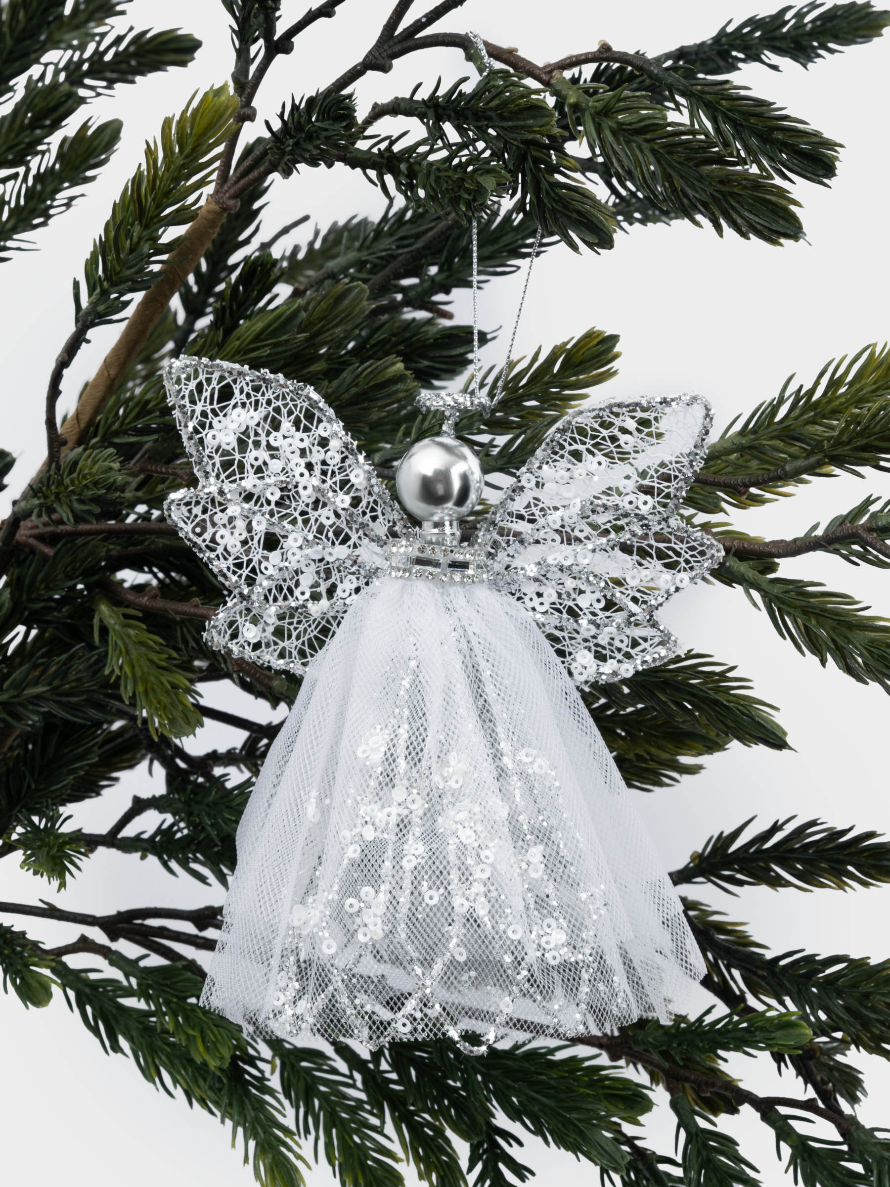 Игрушка елочная, 15 см, металл/ткань, серебристая, Ангел, Event