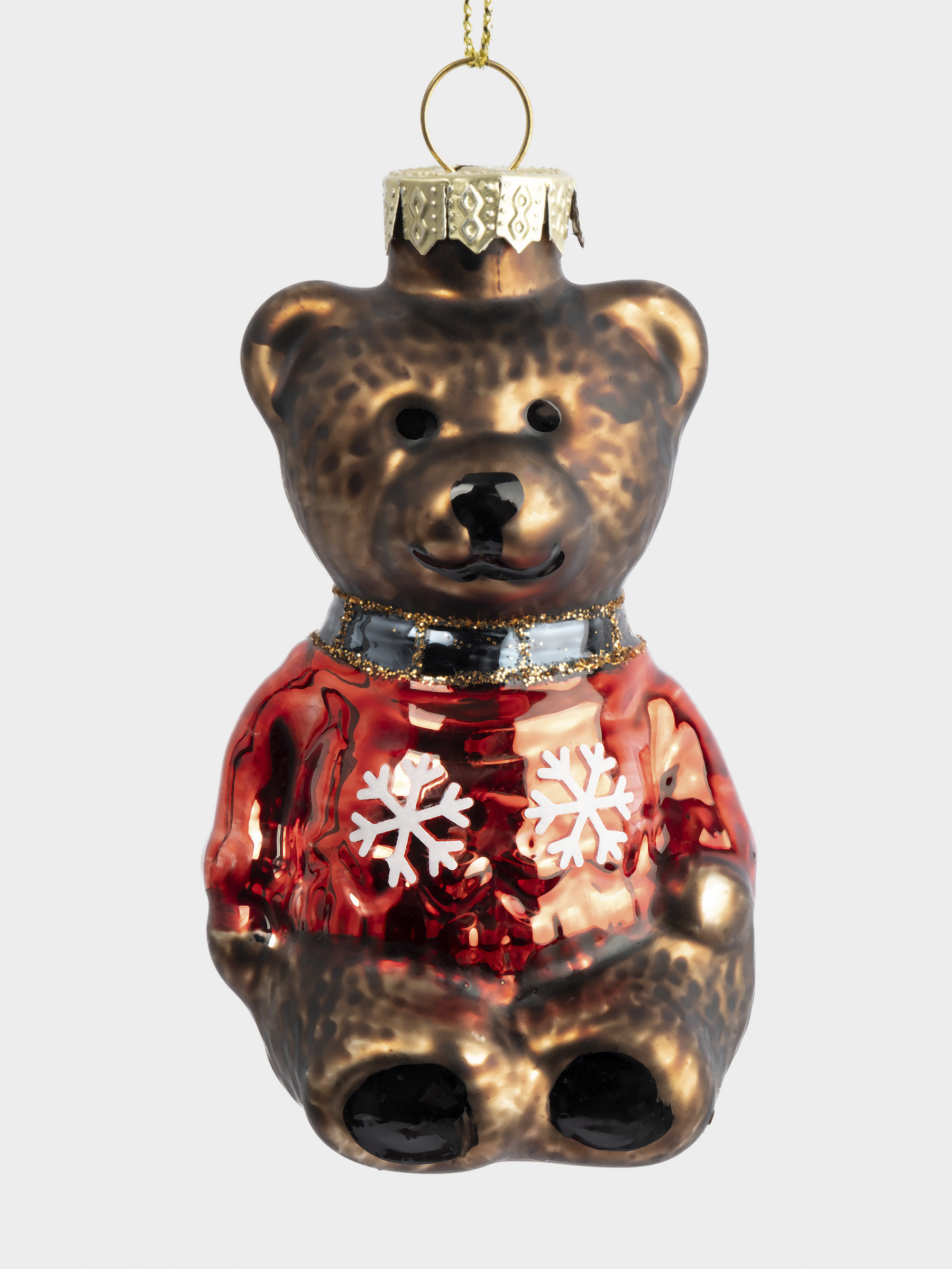 Игрушка елочная, 5х10 см, стекло, коричневая, Мишка в свитере, New year