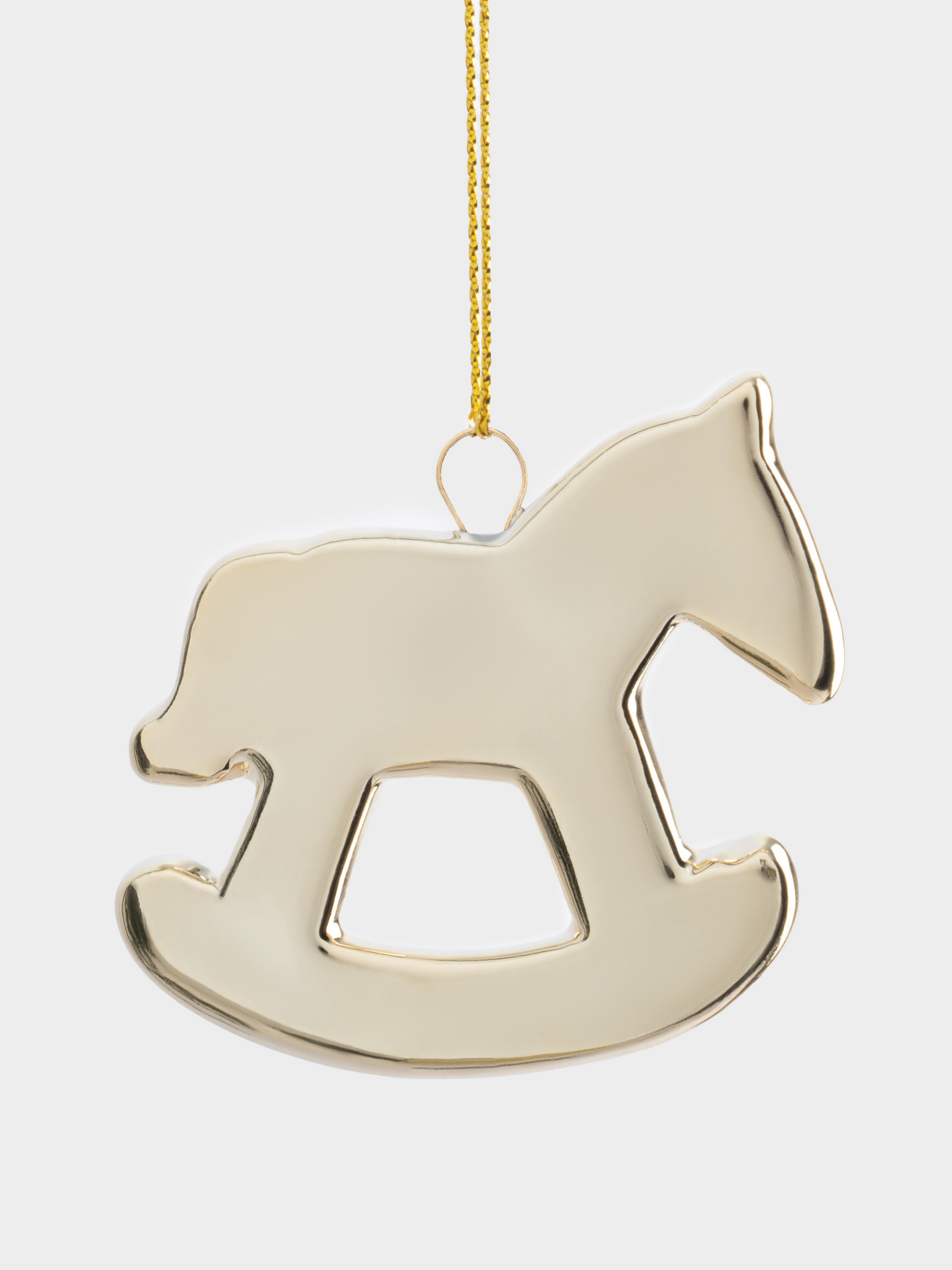 Игрушка елочная, 6 см, фарфор P, золотистая, Лошадка-качалка, New year