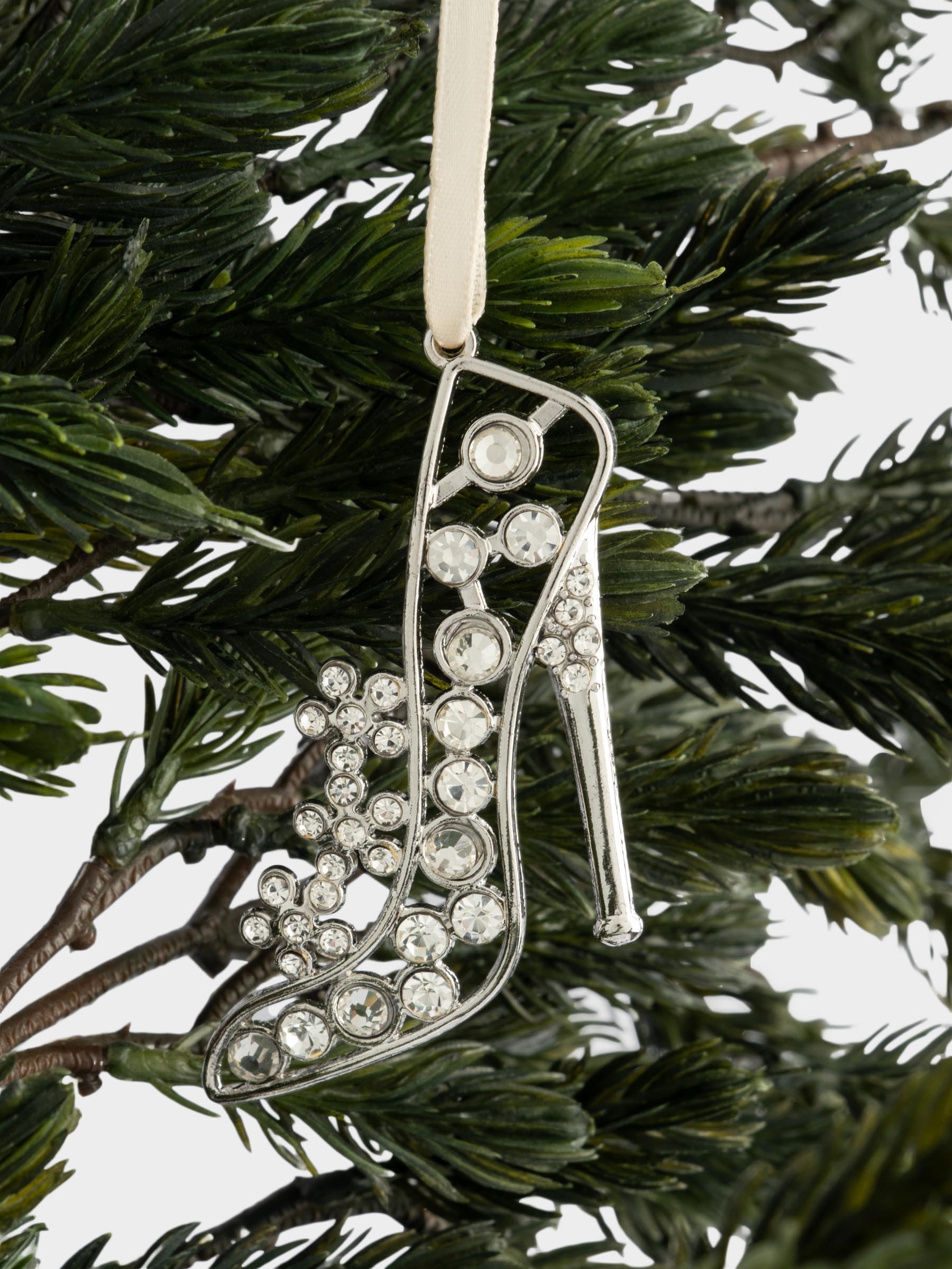 Игрушка елочная, 8 см, металл, серебристая, Туфелька со стразами, Event